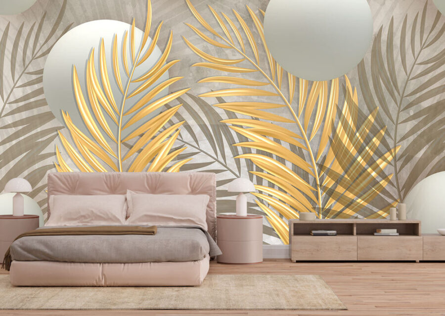 Spheres and leaves in metallic hues.