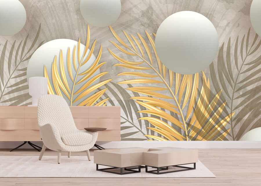 Spheres and leaves in metallic hues.