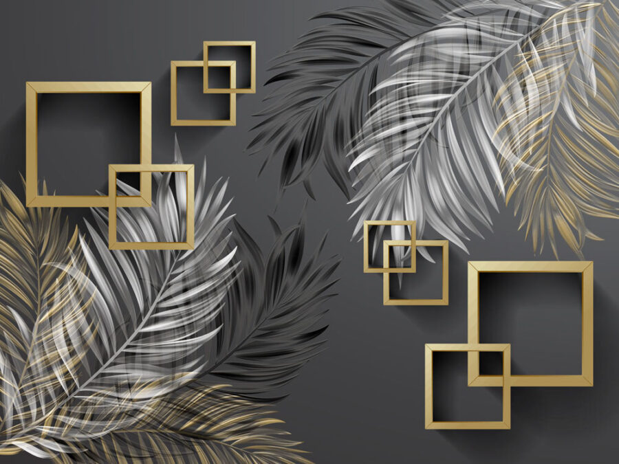 Wallpaper with feathers and square frames