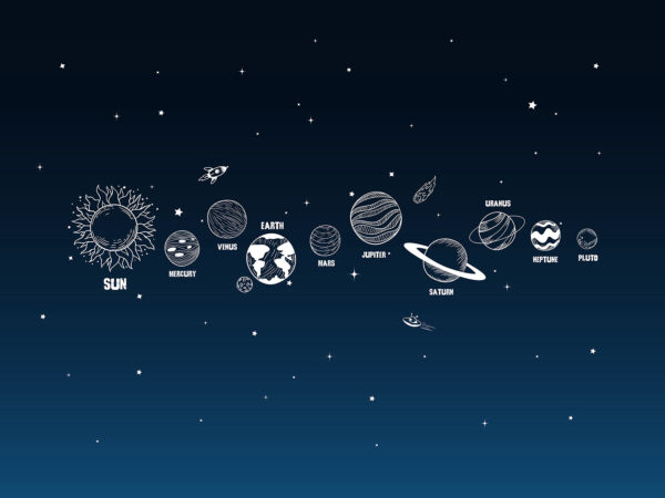 A line of planets in space A line of planets in space