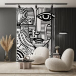 Wall murals A black and white drawing of a woman’s face