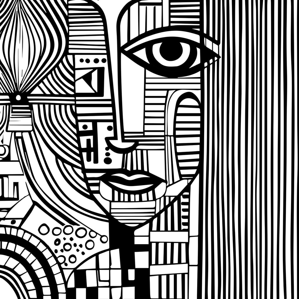 A black and white drawing of a woman’s face A black and white drawing of a woman’s face