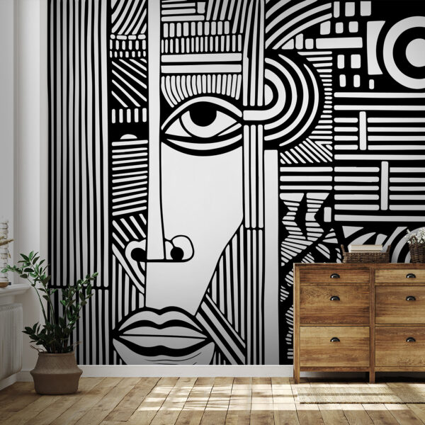 Wall murals A black and white drawing of a face (SKU: u98711) Wall murals Wall murals A black and white drawing of a face (SKU: u98711)