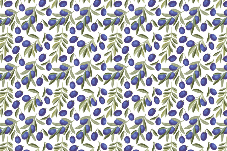 Pattern of blue berries and leaves