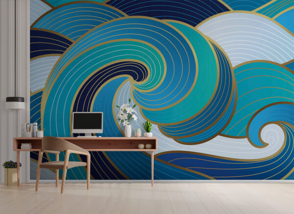 A blue and white swirly waves A blue and white swirly waves