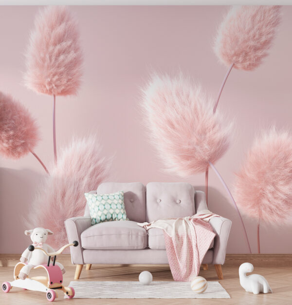A group of fluffy pink flowers A group of fluffy pink flowers