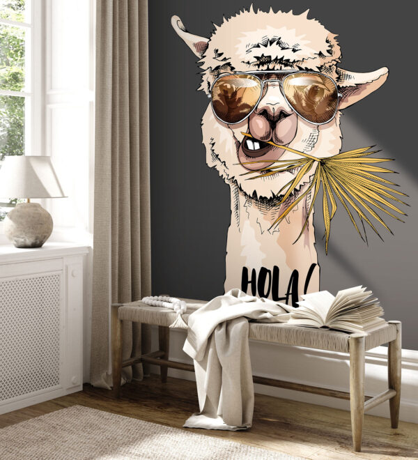 A llama wearing sunglasses and eating a leaf A llama wearing sunglasses and eating a leaf