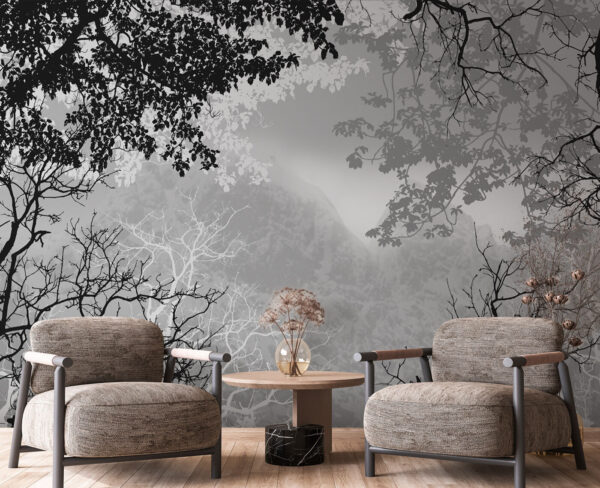 A group of trees with branches and leaves A group of trees with branches and leaves