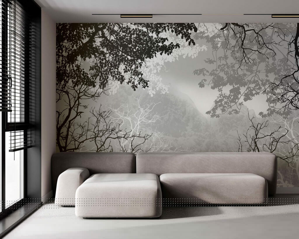 A group of trees with branches and leaves