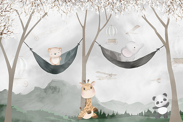 A giraffe and bear in hammocks A giraffe and bear in hammocks