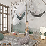 Wall murals A giraffe and bear in hammocks