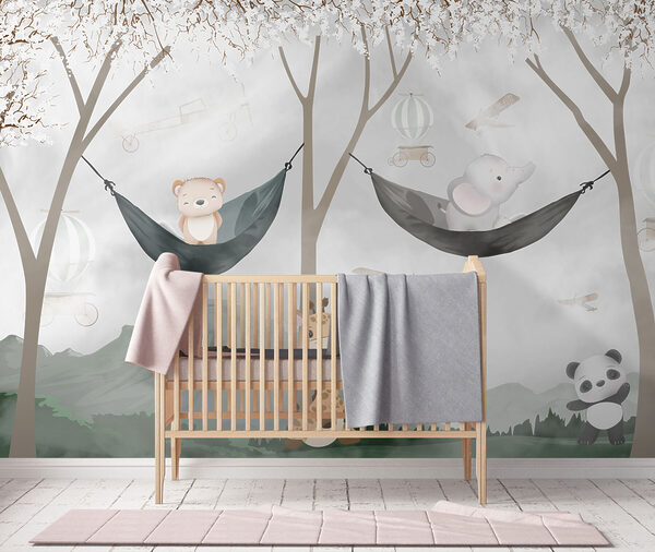 A giraffe and bear in hammocks A giraffe and bear in hammocks