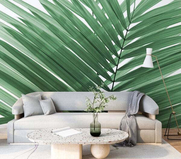 Lush green palm leaves against white. Lush green palm leaves against white.