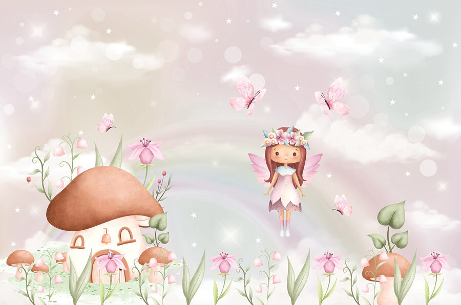 Wall murals A cartoon fairy flying in the sky - Image 6