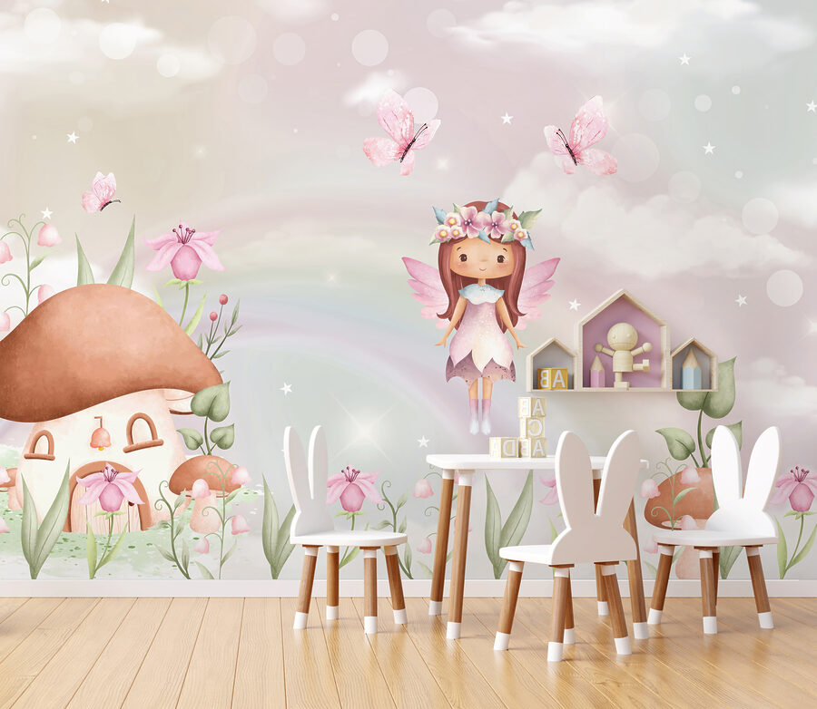 Wall murals A cartoon fairy flying in the sky