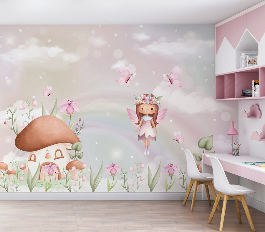 Wall murals A cartoon fairy flying in the sky - Image 2