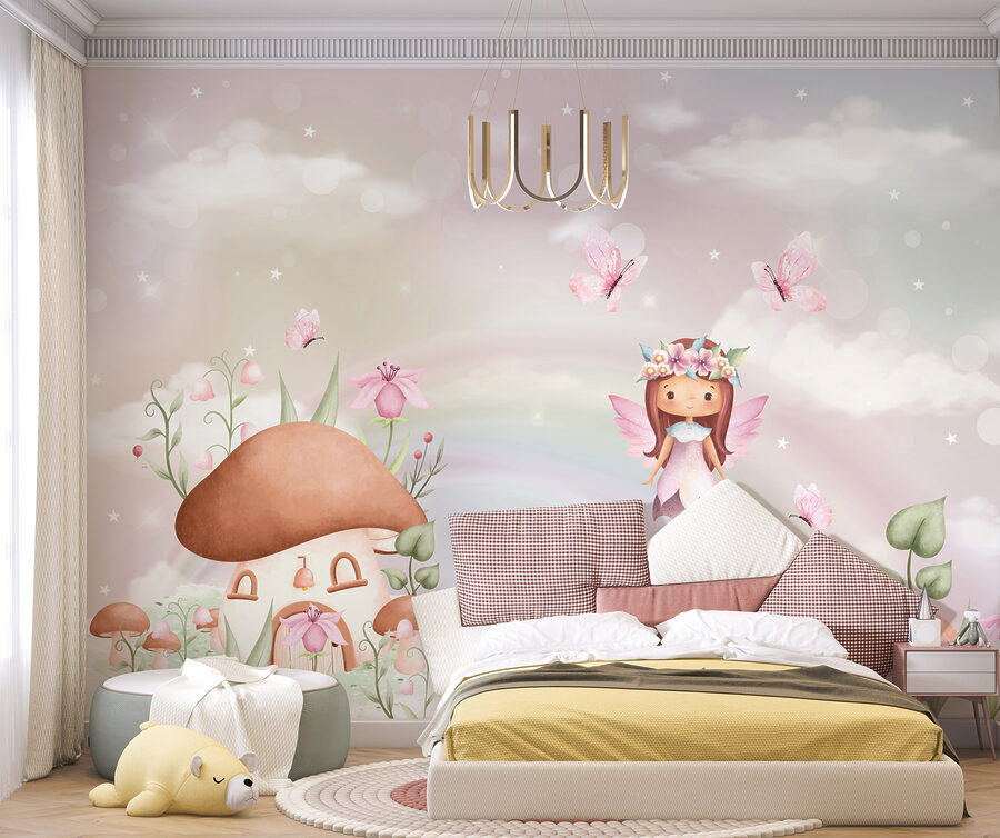 Wall murals A cartoon fairy flying in the sky - Image 3