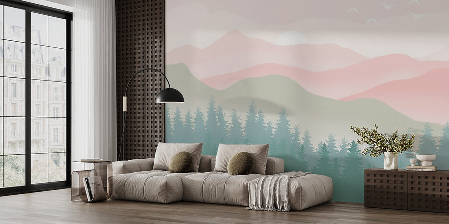A landscape with trees and mountains