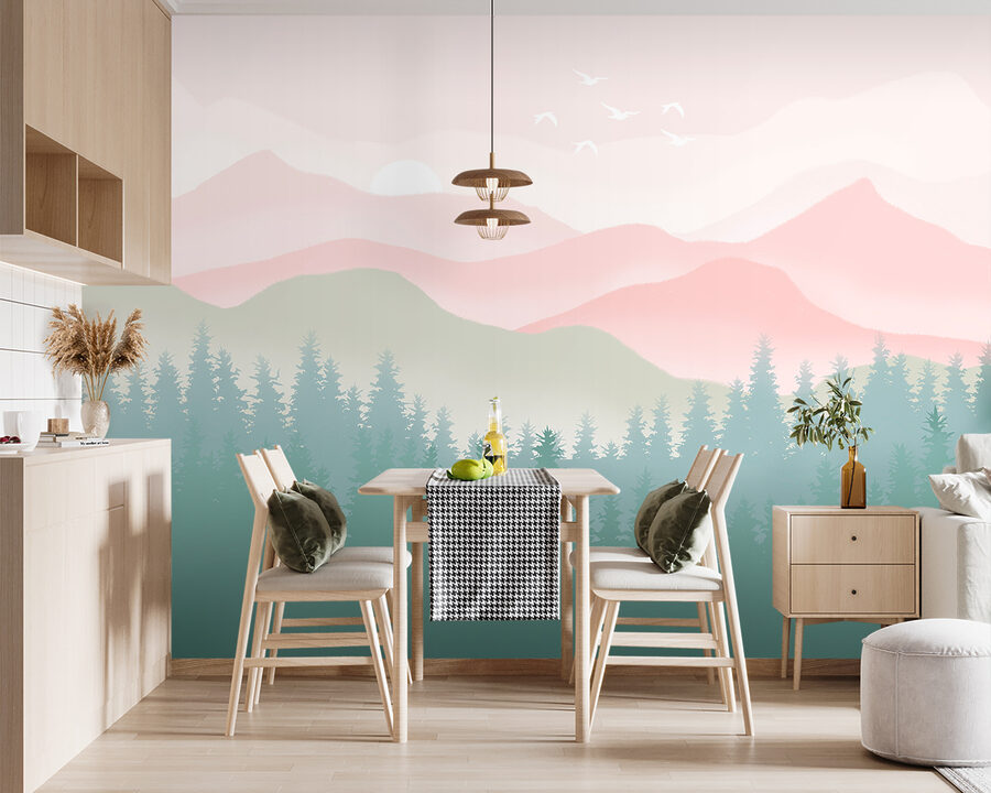A landscape with trees and mountains