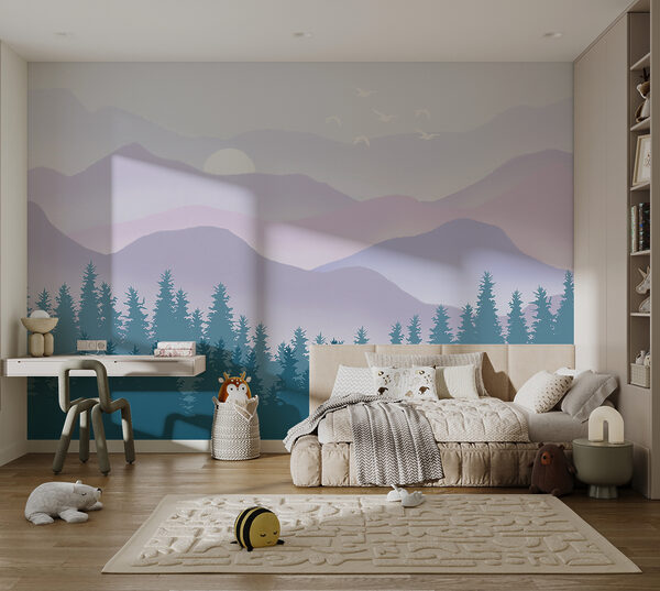 A landscape of mountains and trees