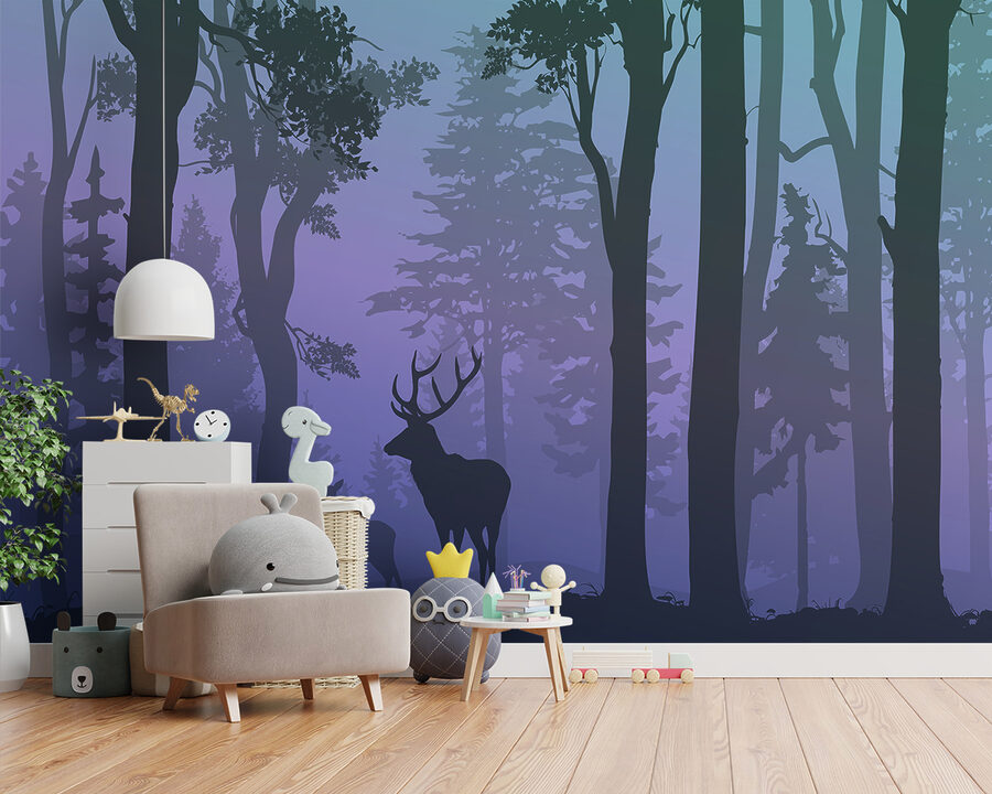 A couple of deer in a forest