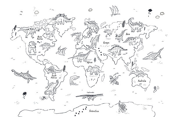 A map of the world with dinosaurs A map of the world with dinosaurs