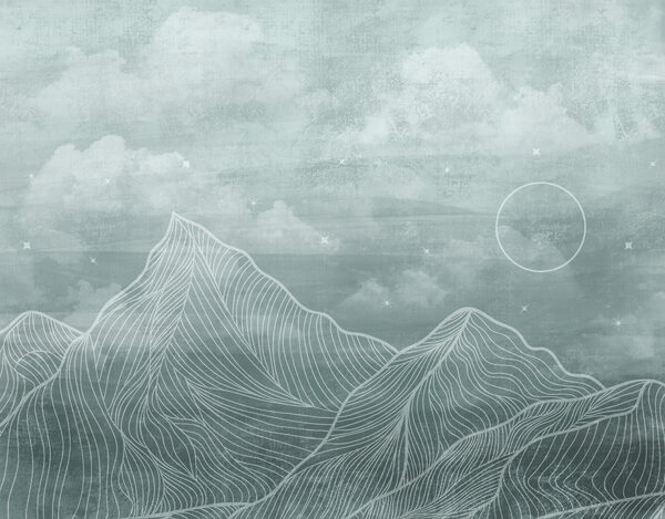 A mountain range with clouds and sun A mountain range with clouds and sun