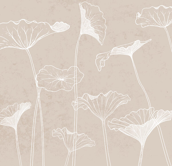 A white line drawing of flowers