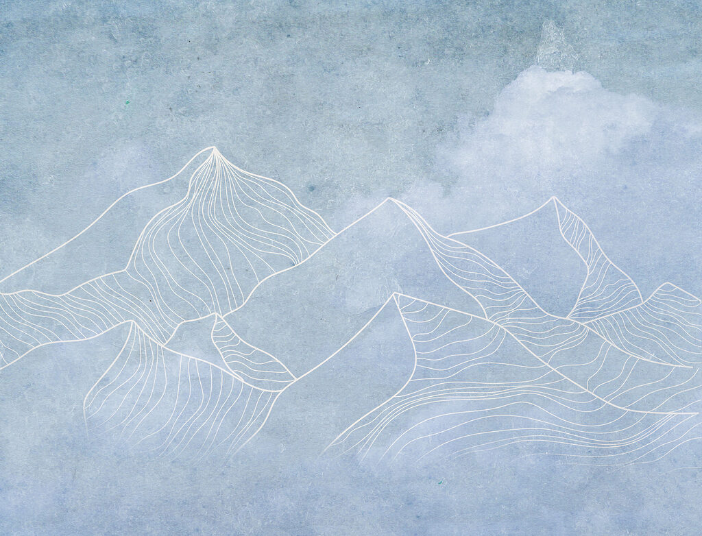 A drawing of mountains with clouds A drawing of mountains with clouds