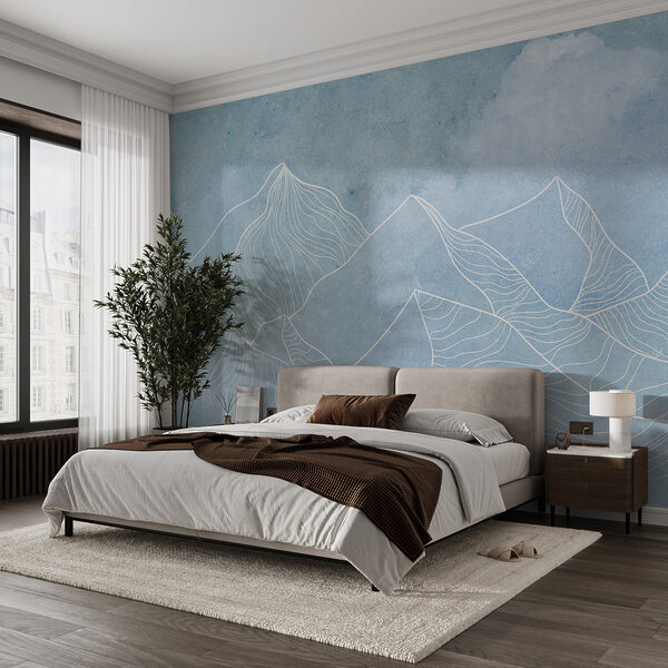 A drawing of mountains with clouds A drawing of mountains with clouds