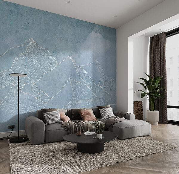 A drawing of mountains with clouds A drawing of mountains with clouds