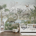 Wall murals A group of dinosaurs in a river