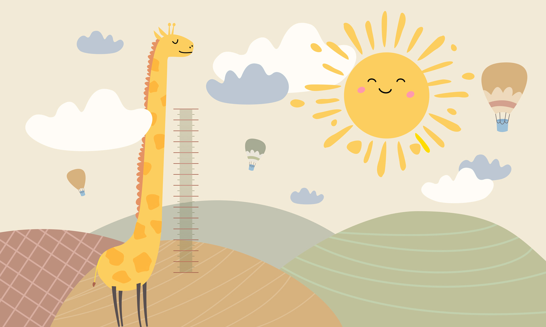 A giraffe standing in a field with a sun and clouds A giraffe standing in a field with a sun and clouds