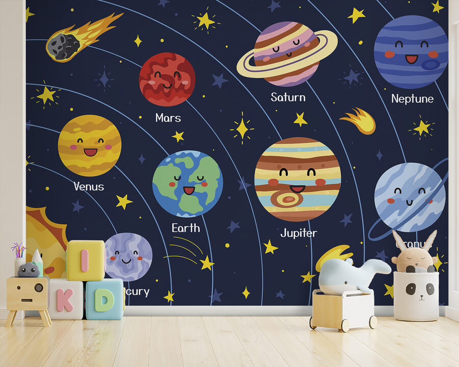 Cartoon planets and stars in space Cartoon planets and stars in space