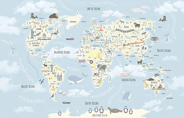 A map of the world with animals A map of the world with animals
