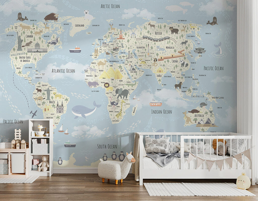 A map of the world with animals A map of the world with animals