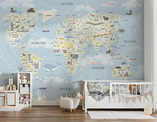 A map of the world with animals A map of the world with animals