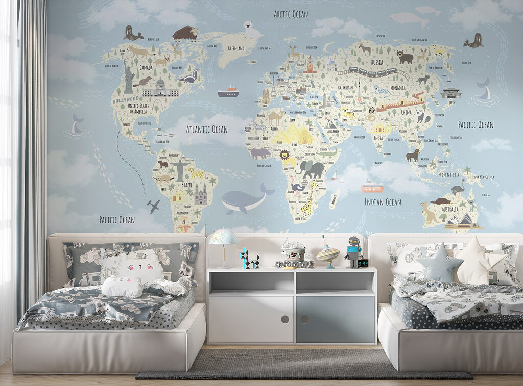 A map of the world with animals A map of the world with animals