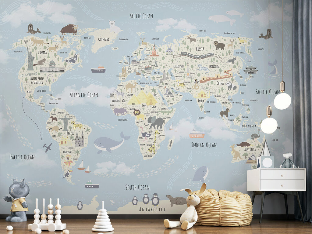 A map of the world with animals A map of the world with animals