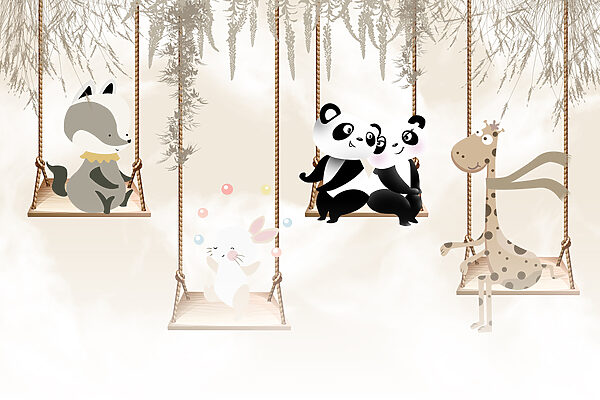 A group of animals on swings A group of animals on swings