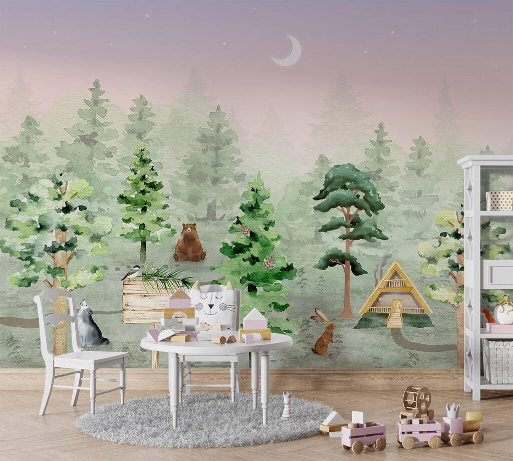 A group of animals in a forest A group of animals in a forest