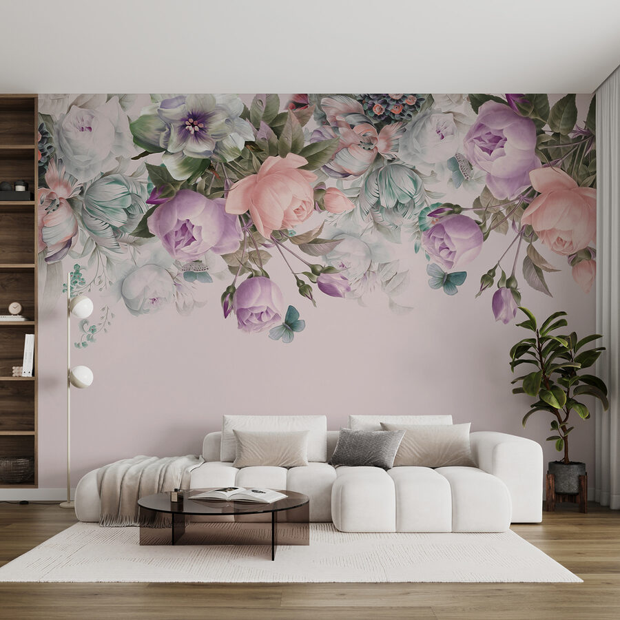 Wall murals Delicate blooms on soft pink backdrop.