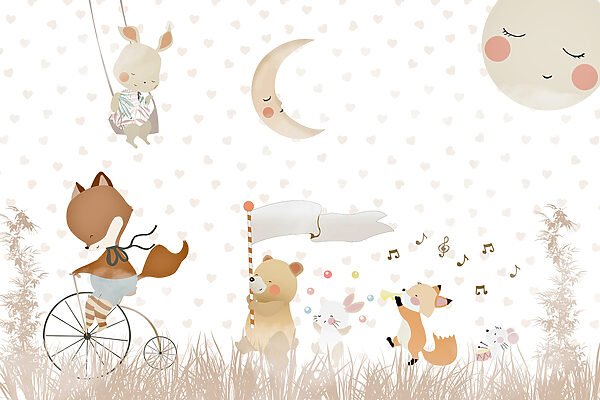 A wallpaper with animals and moon