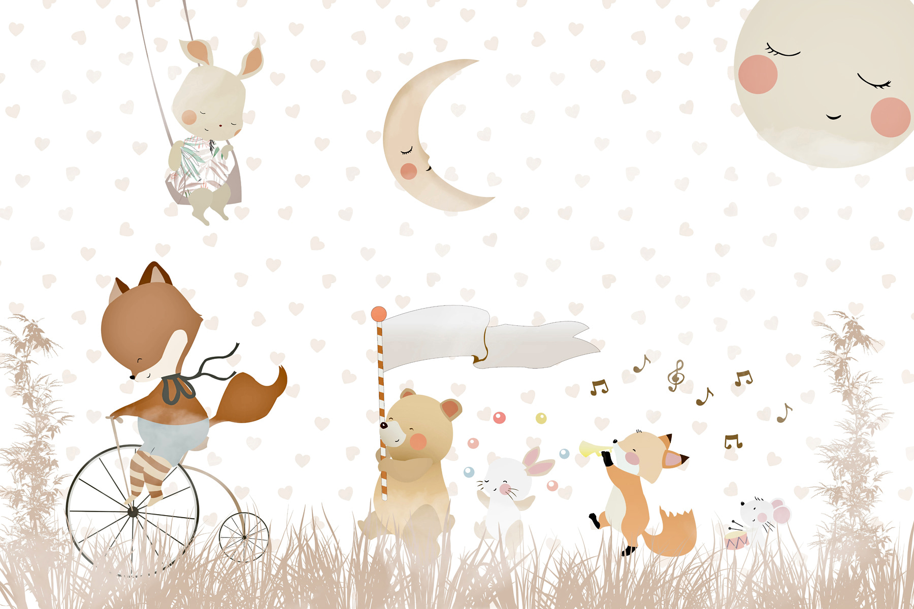 A wallpaper with animals and moon