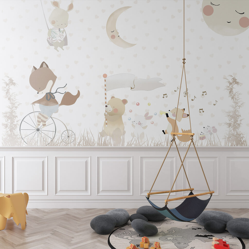A wallpaper with animals and moon