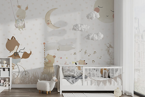 A wallpaper with animals and moon