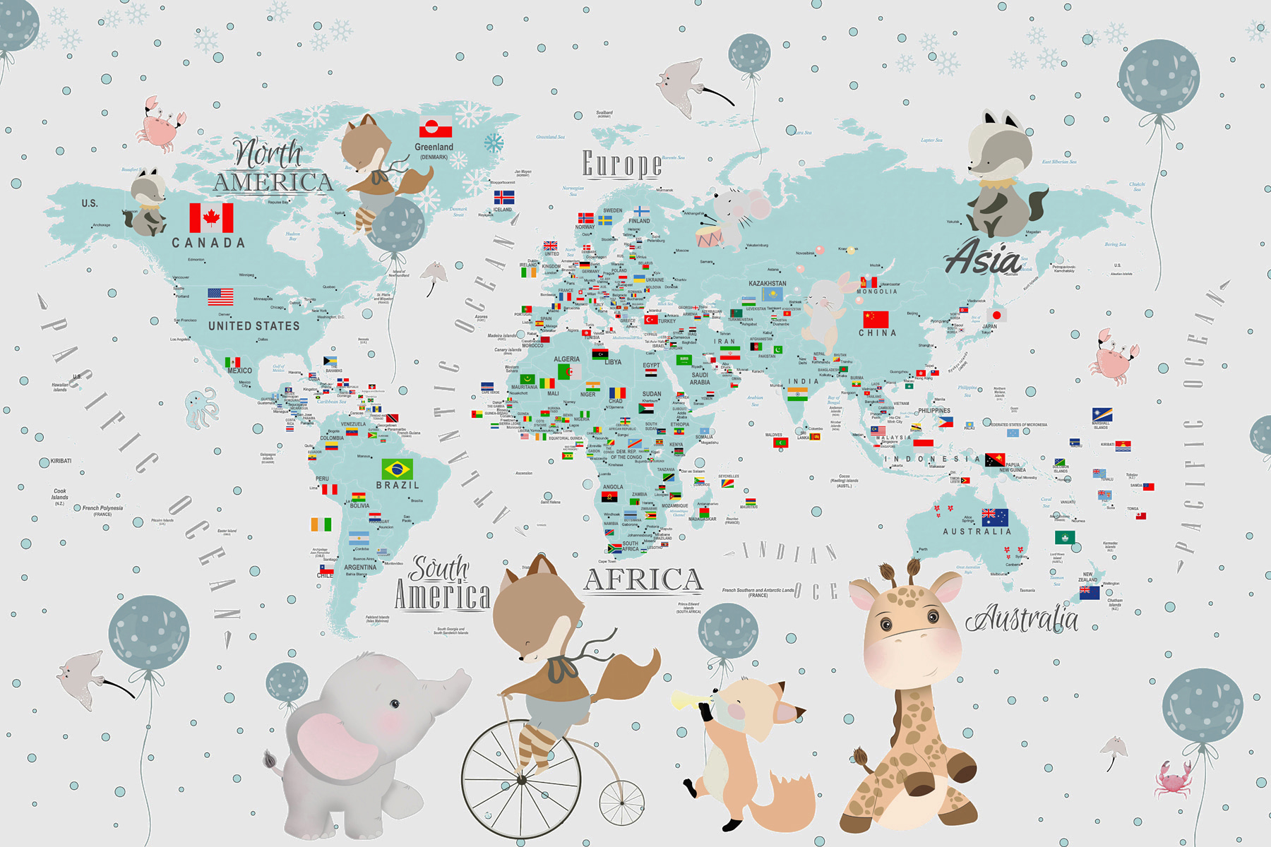A map of the world with animals u99228p - A map of the world with animals