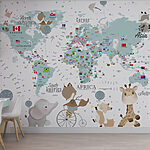 Wall murals A map of the world with animals