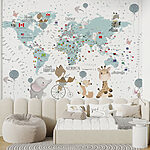 Wall mural A map of the world with animals