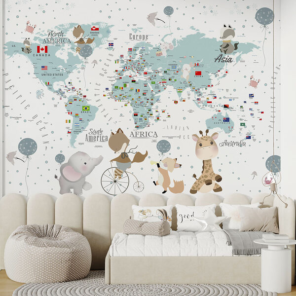 A map of the world with animals u99228pir45ms 600x600 - A map of the world with animals